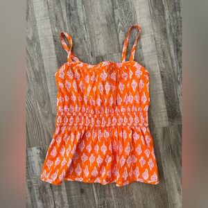 J. Crew Factory Orange and Pink Leaf Print Women's Top